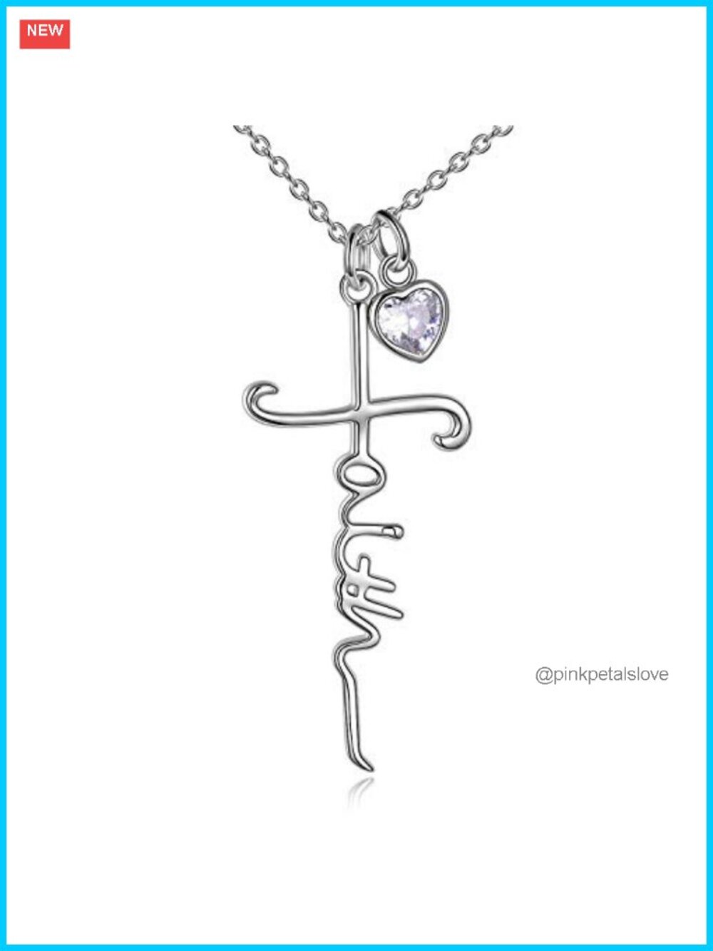Faith Cross Necklace Simulated Birthstone Sterling Silver Pendant Christian Gift